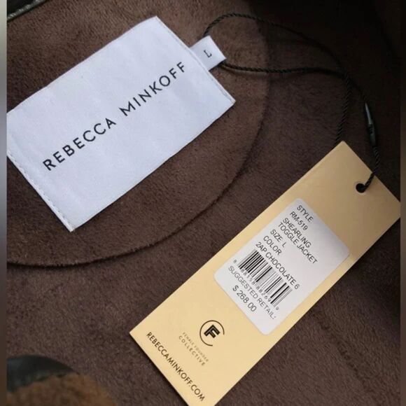 NWT Rebecca Minkoff Chocolate Brown Shearling Silver Hardware Toggle Jacket sz L - Picture 5 of 8